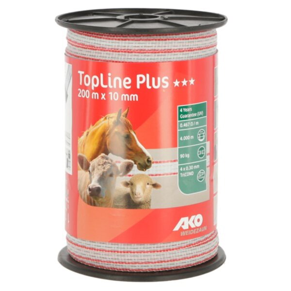 AKO Weidezaunband TopLine Plus weiß/rot 10mm x 200m