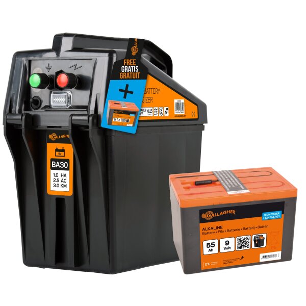 Gallagher BA30 Weidezaungerät/Batteriegerät (9/12 V) + Inkl. GRATIS Batterie