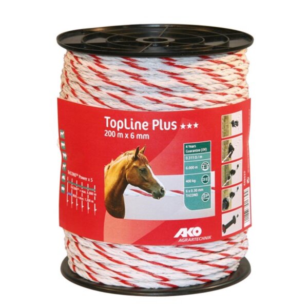 AKO Weidezaunseil TopLine Plus rot/weiß 6mm x 200m