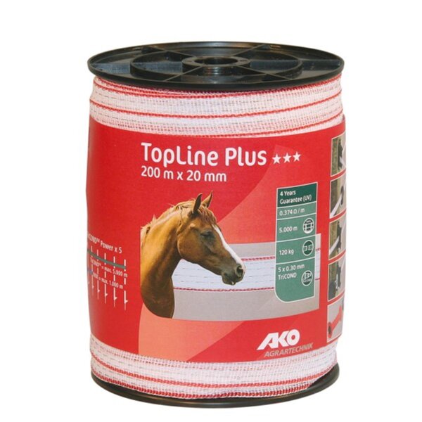 AKO Weidezaunband TopLine Plus weiß/rot 20mm x 200m